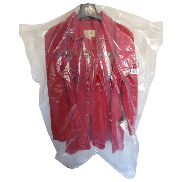 Scully NWT Red Long Leather Suade Jacket With Fringe & Silver Embellishments XXL - Picture 11 of 12
